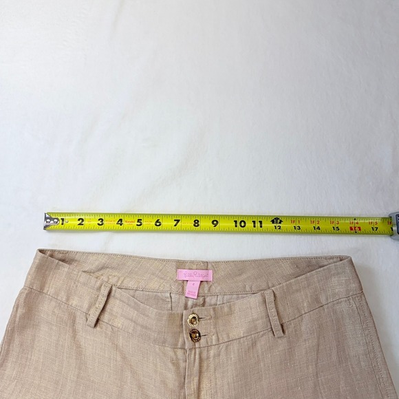 Lilly Pulitzer Linen Blend Wide Leg Pants Tan Size 4 Gold Button Detail - Picture 11 of 11